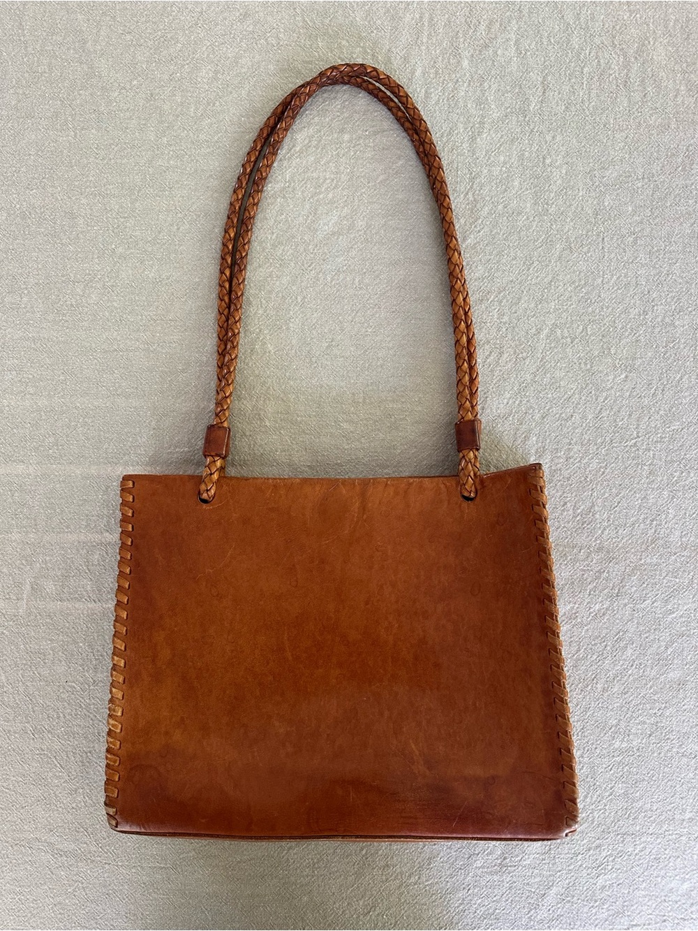 Ceoni Piero Genuine Brown Leather Tote Bag with Braided Handles